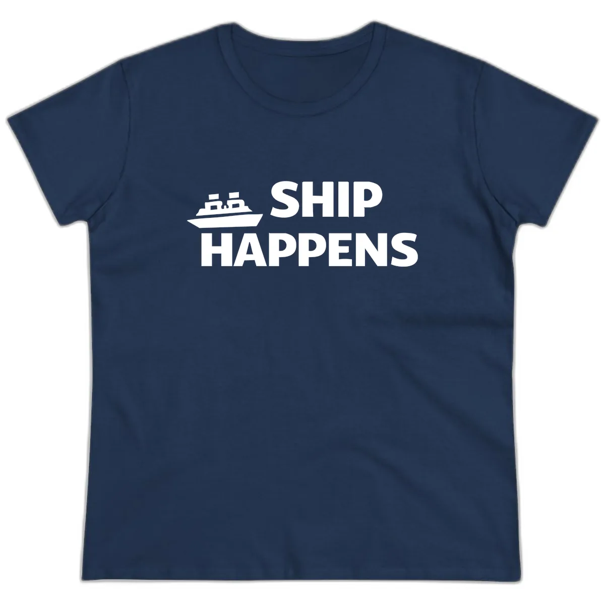 Ship Happens Nautical Humor Design Ladies Tee in Navy