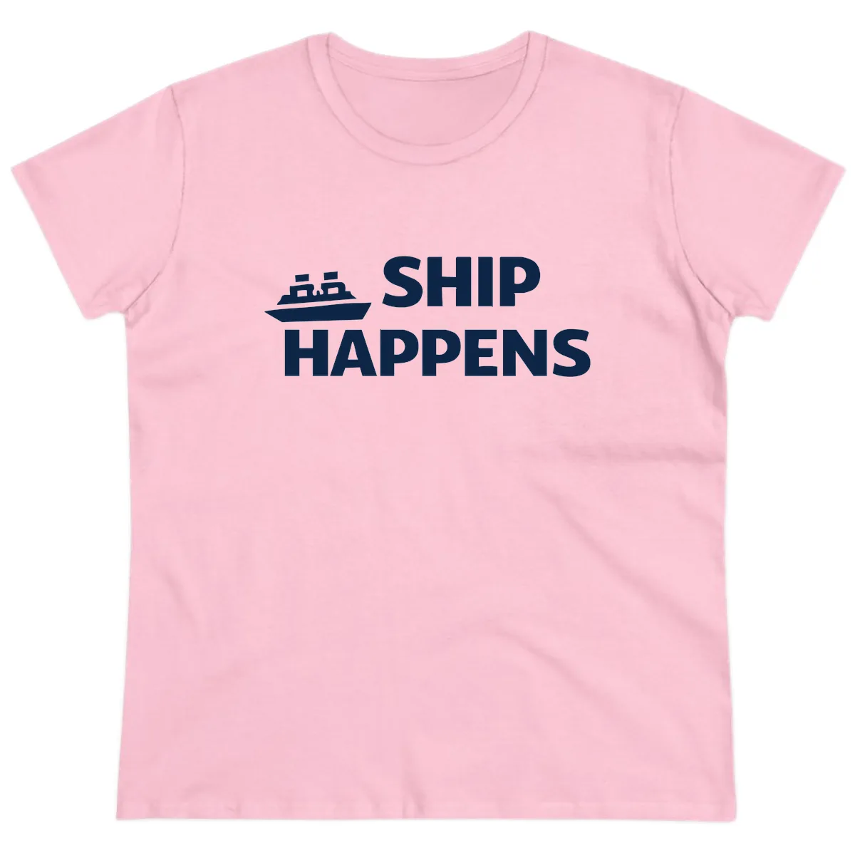 Ship Happens Nautical Humor Design Ladies Tee in Light Pink