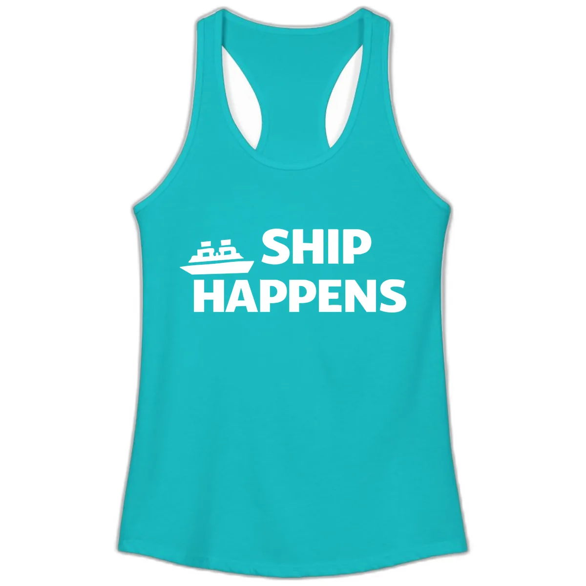 Ship Happens Nautical Humor Design Ladies Tank in Tahiti Blue