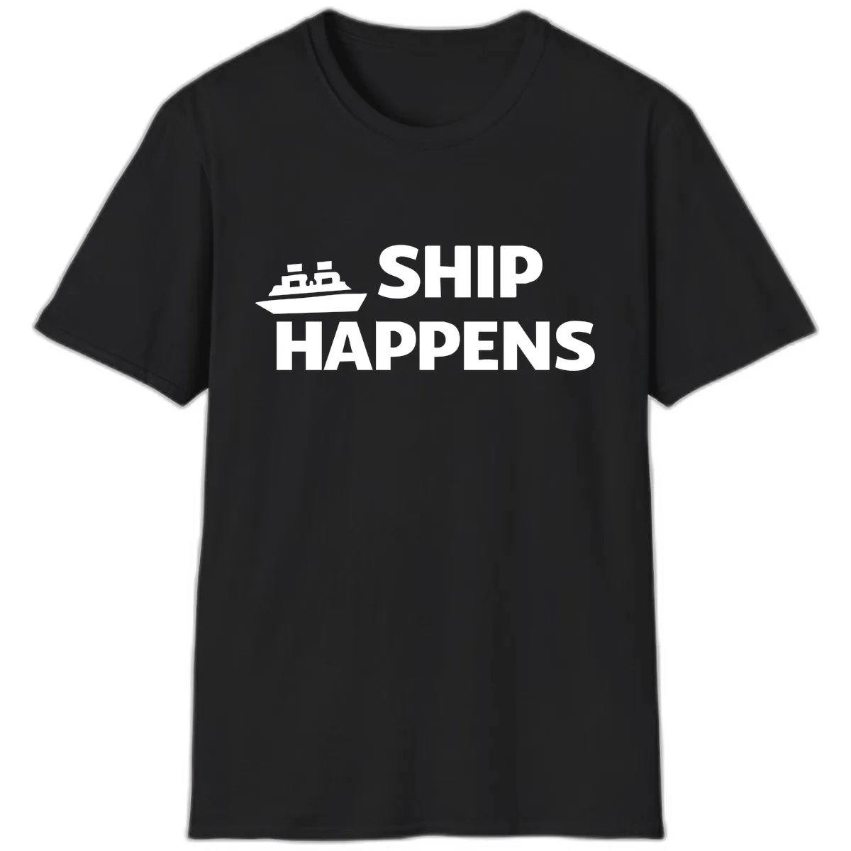 Ship Happens Nautical Humor Design T-Shirt in Black