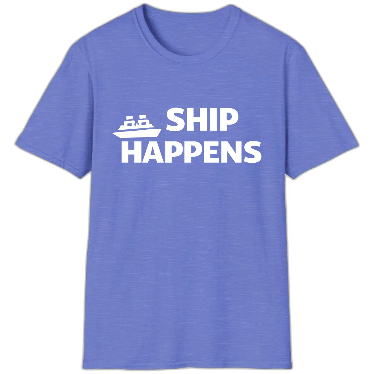 Ship Happens Nautical Humor Design T-Shirt in Heather Royal