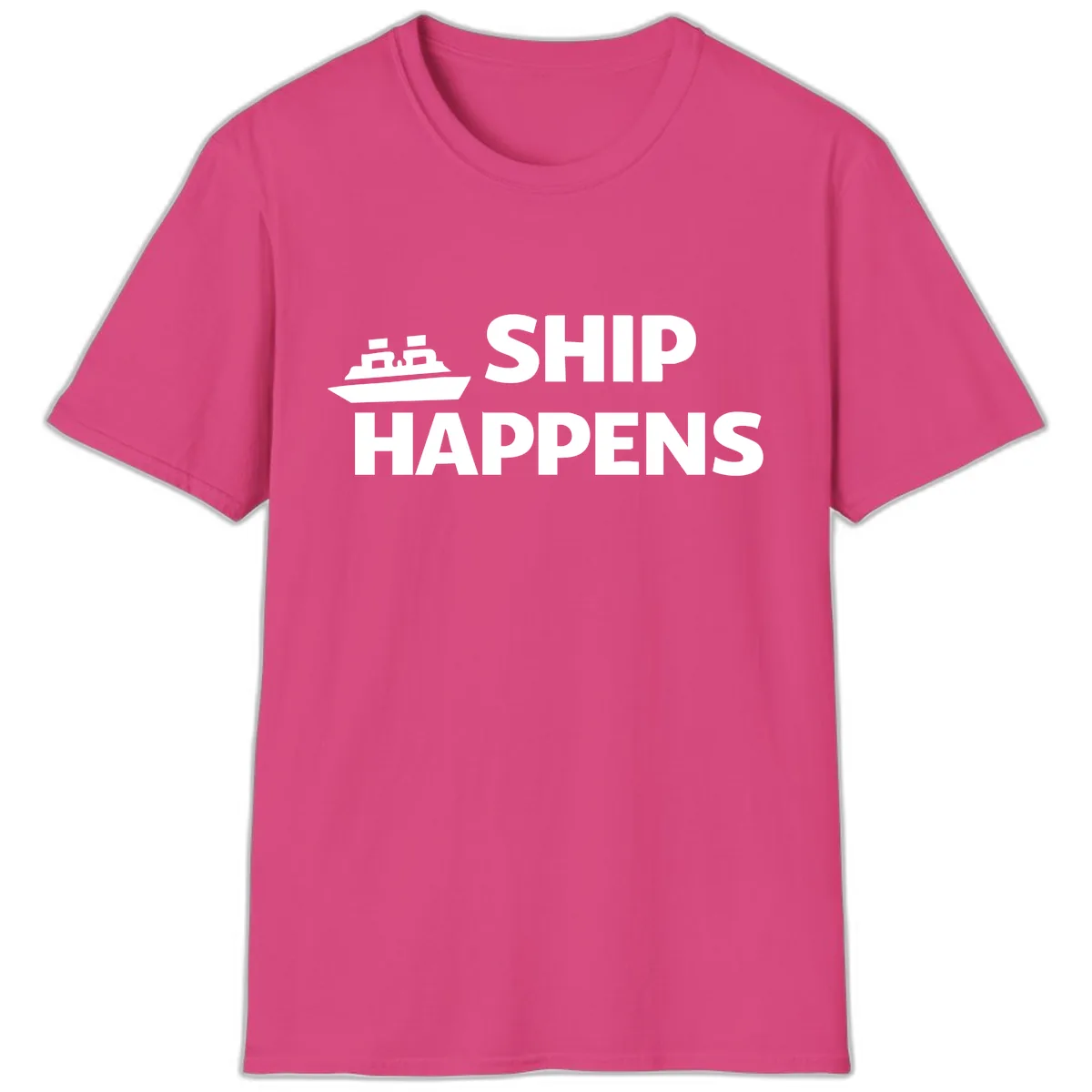 Ship Happens Nautical Humor Design T-Shirt in Heliconia