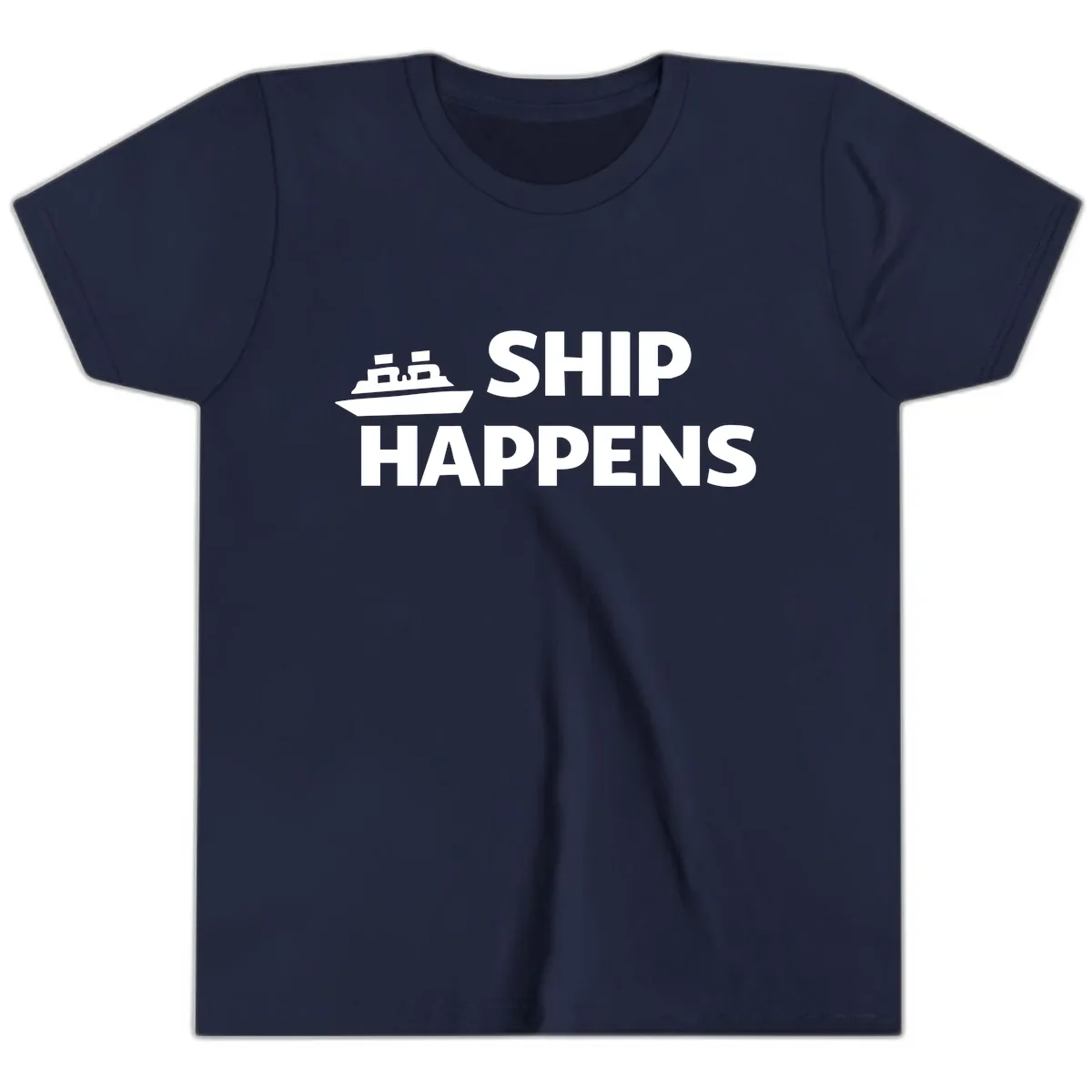 Ship Happens Nautical Humor Design Youth T-Shirt in Navy