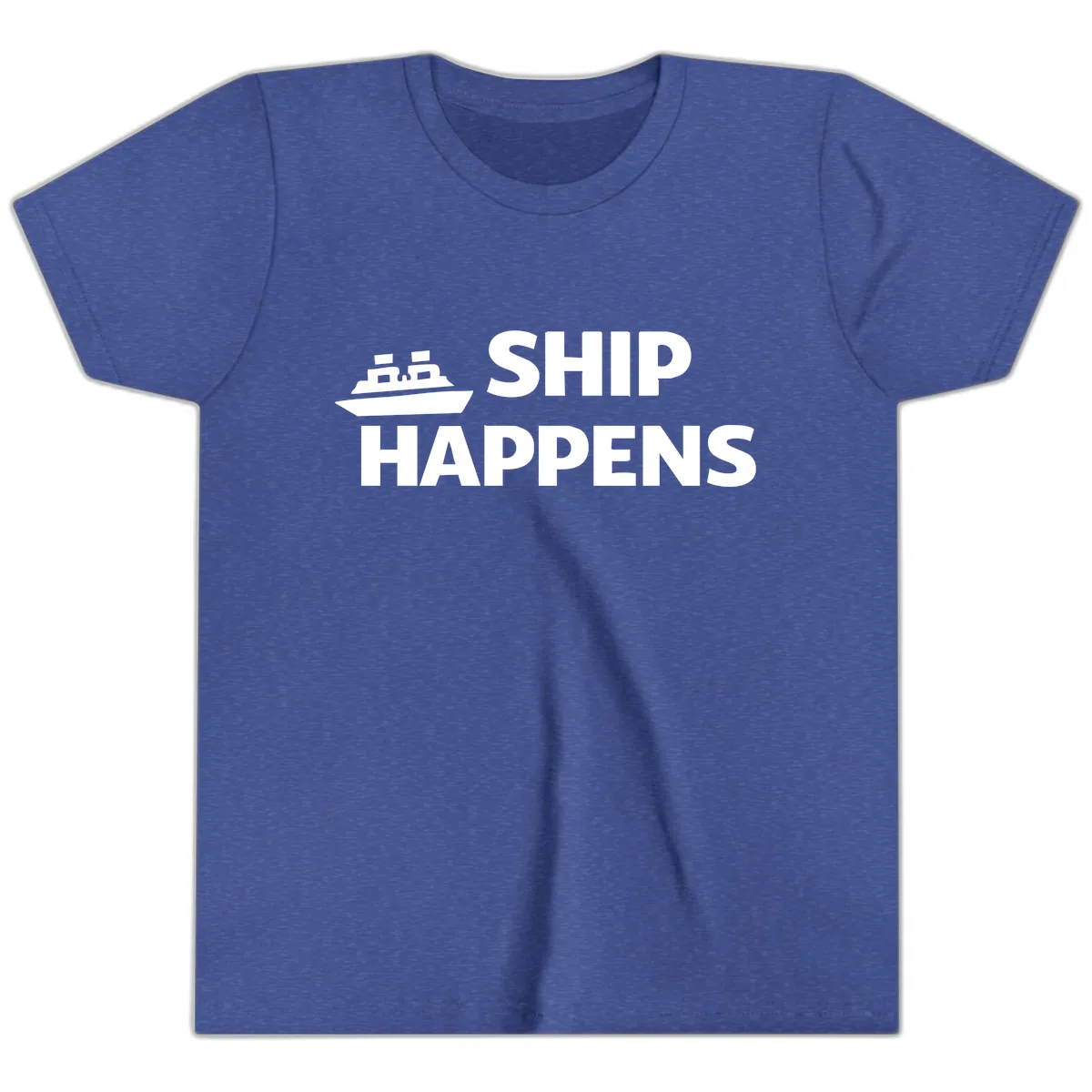 Ship Happens Nautical Humor Design Youth T-Shirt in Heather True Royal