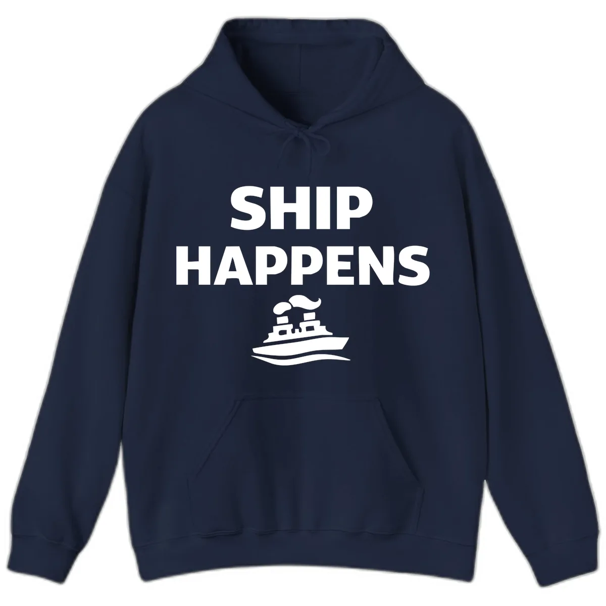 Ship Happens Boat Humor Hoodie in Navy
