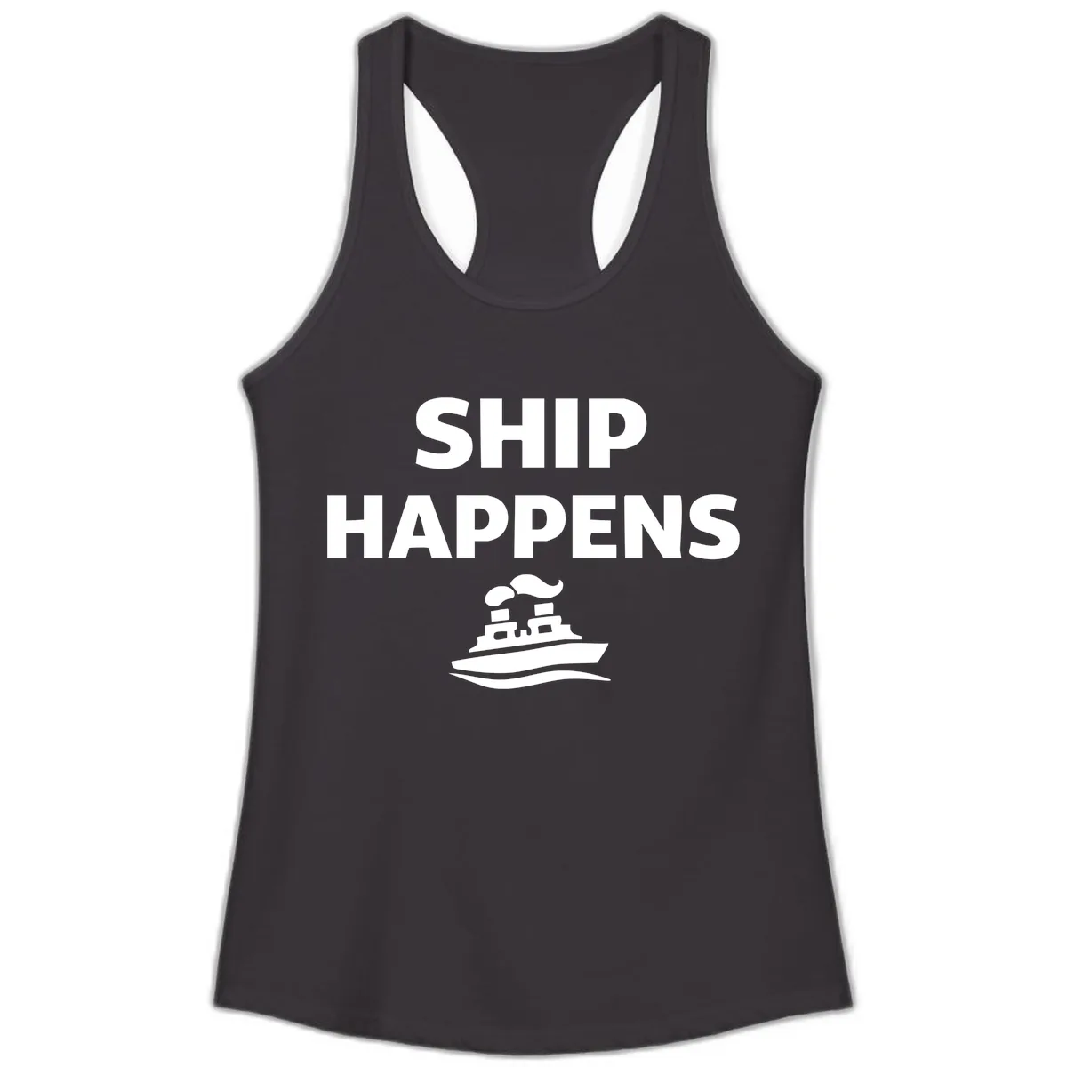 Ship Happens Boat Humor Ladies Tank in Black