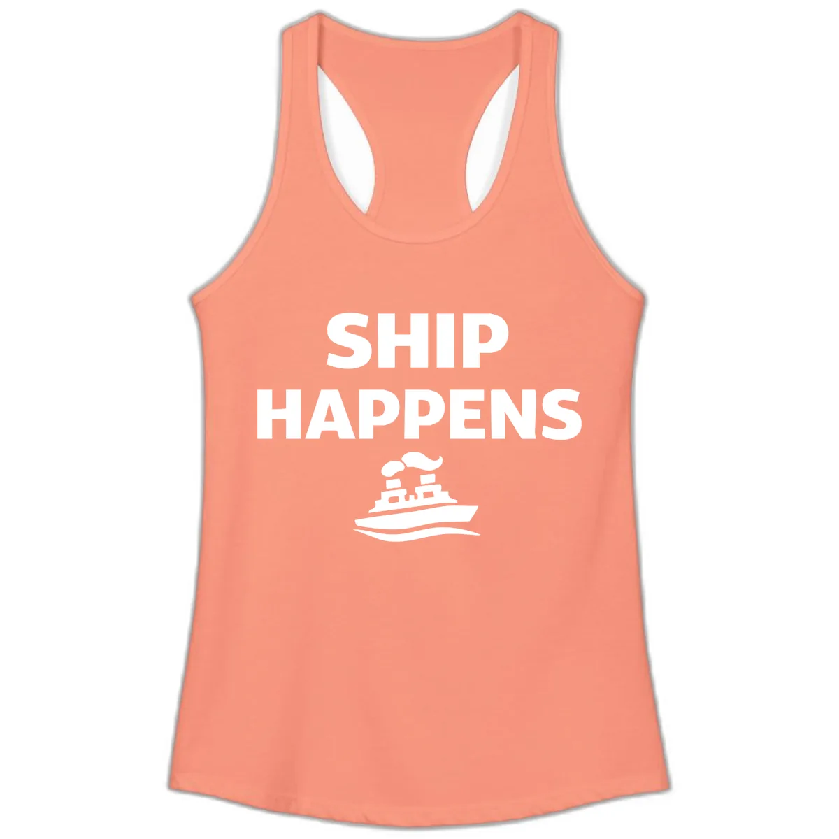 Ship Happens Boat Humor Ladies Tank in Solid Light Orange