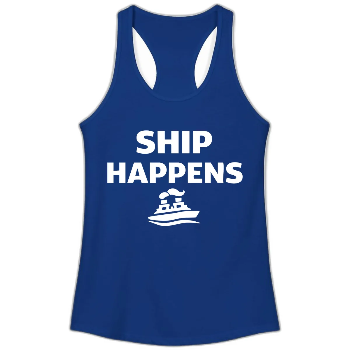 Ship Happens Boat Humor Ladies Tank in Solid Royal