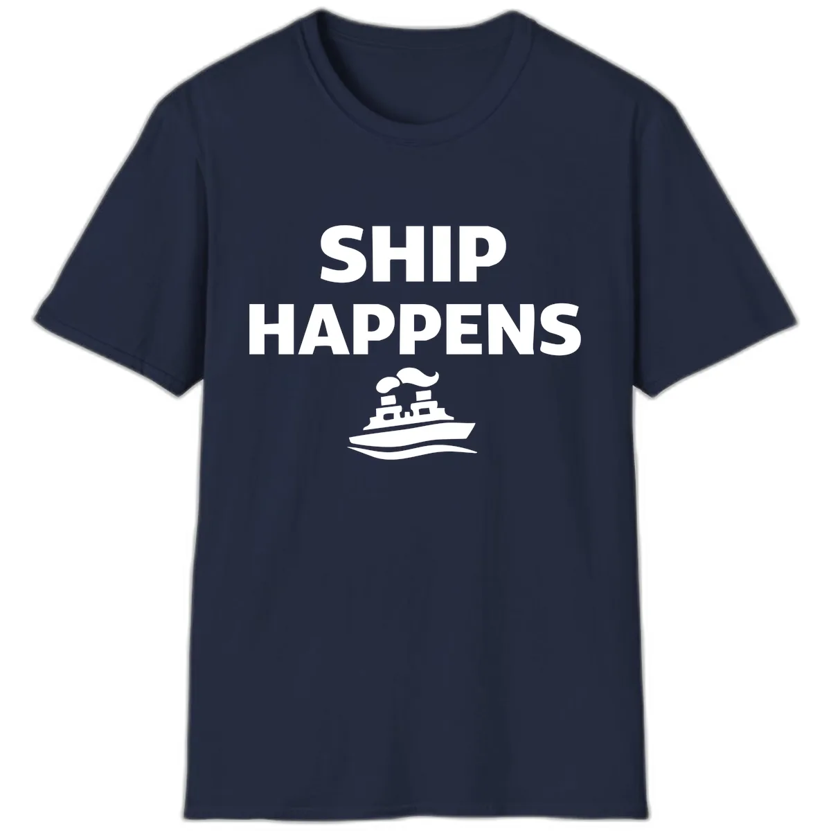 Ship Happens Boat Humor T-Shirt in Navy