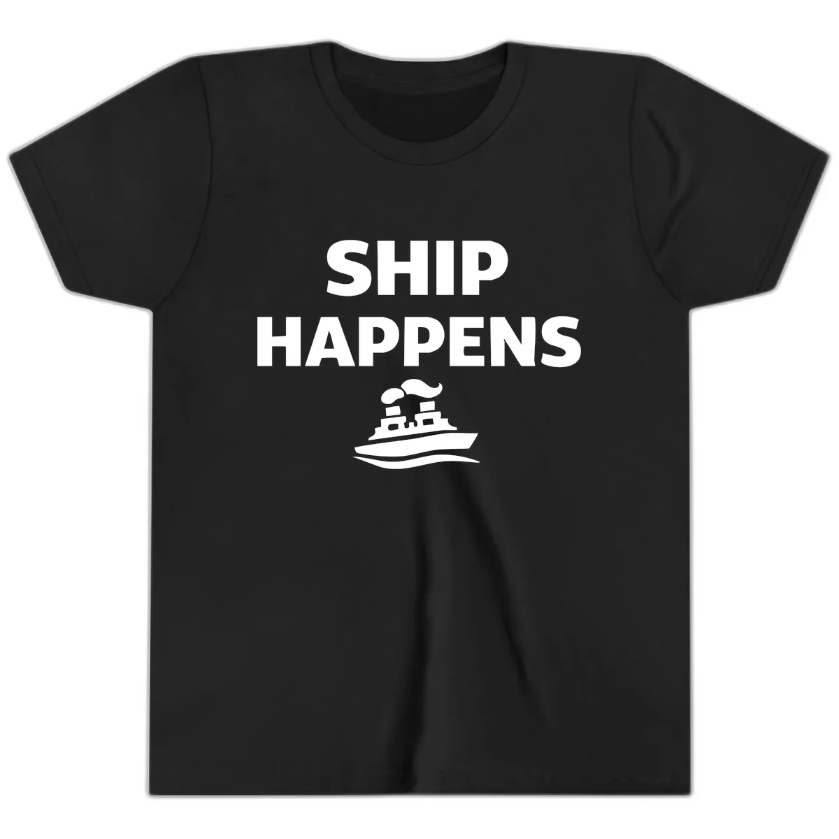 Ship Happens Boat Humor Youth T-Shirt in Black