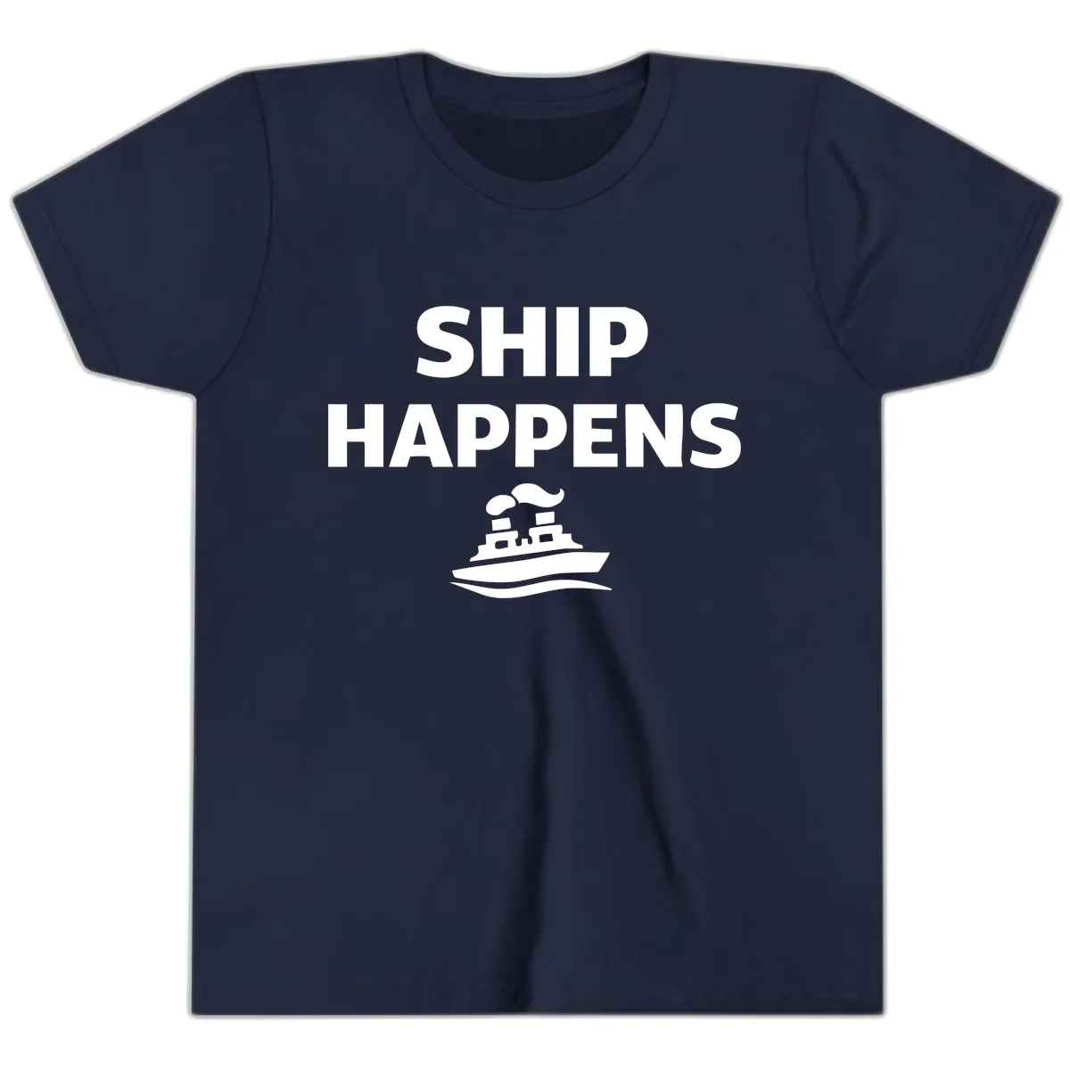 Ship Happens Boat Humor Youth T-Shirt in Navy