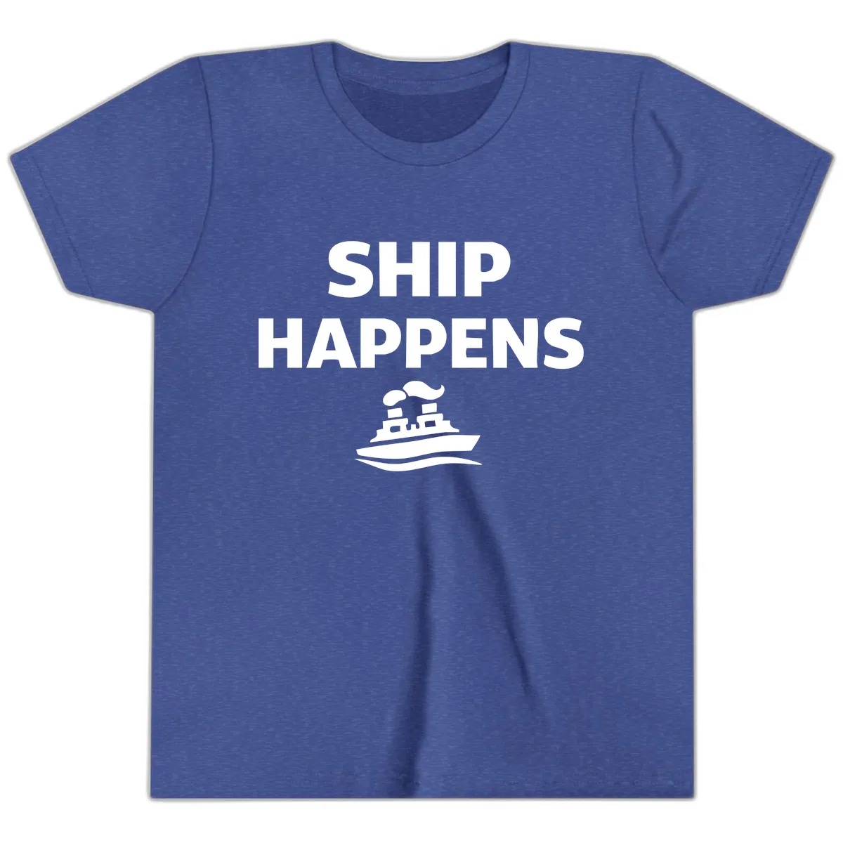 Ship Happens Boat Humor Youth T-Shirt in Heather True Royal