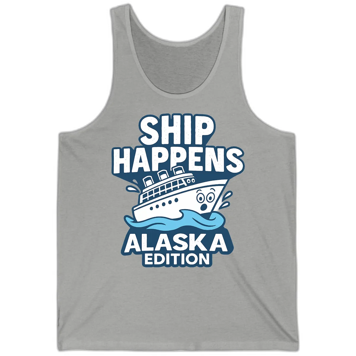 Ship Happens Alaska Edition Humor Tank in Athletic Heather