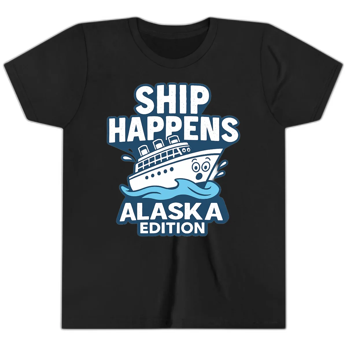 Ship Happens Alaska Edition Humor Youth T-Shirt in Black
