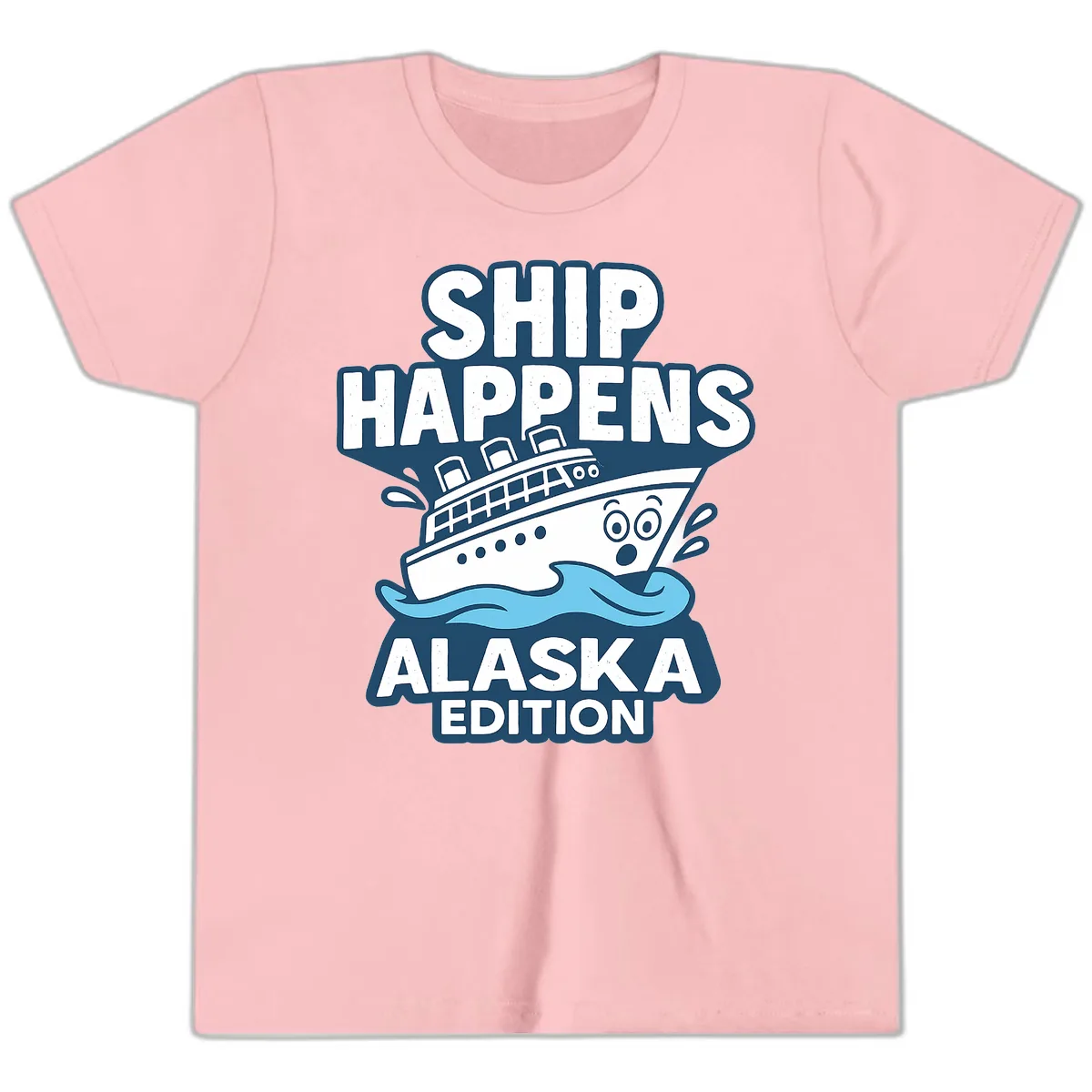 Ship Happens Alaska Edition Humor Youth T-Shirt in Pink