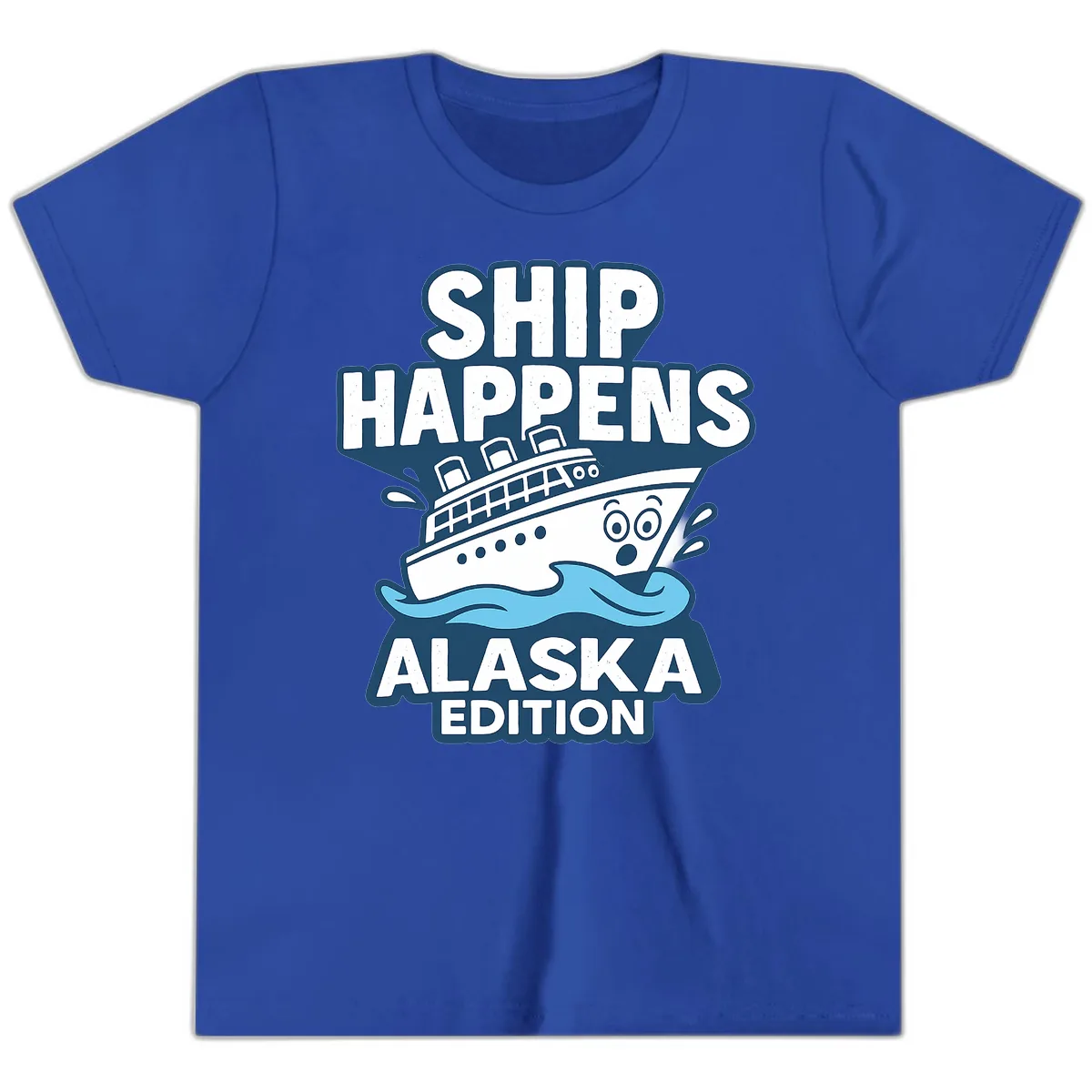 Ship Happens Alaska Edition Humor Youth T-Shirt in True Royal