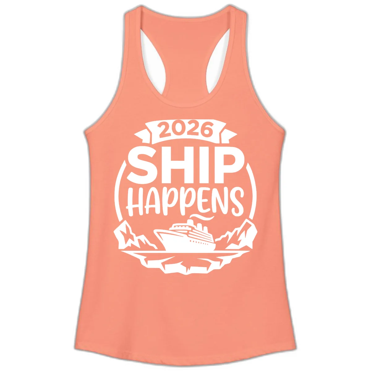 Ship Happens 2026 Ladies Tank in Solid Light Orange