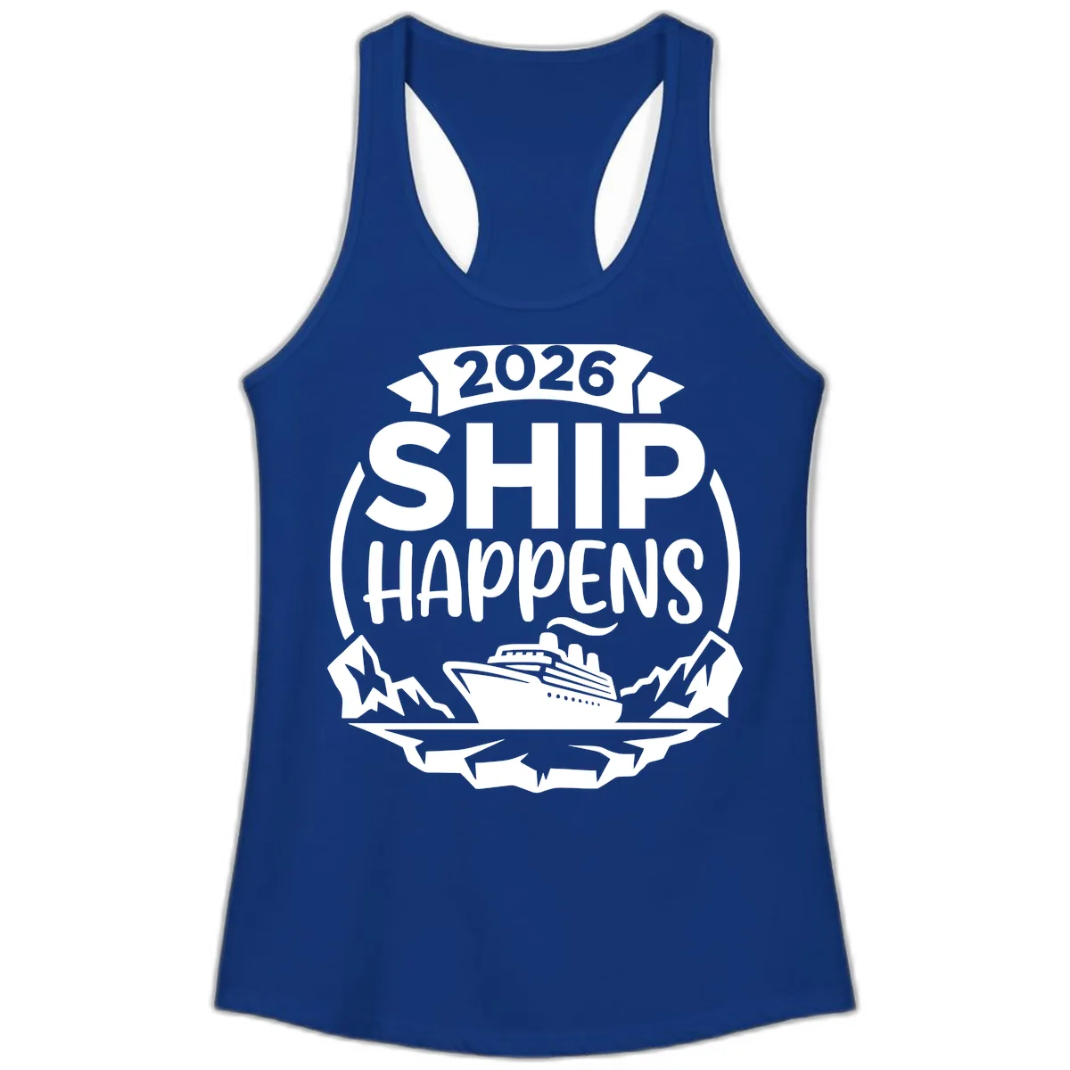 Ship Happens 2026 Ladies Tank in Solid Royal