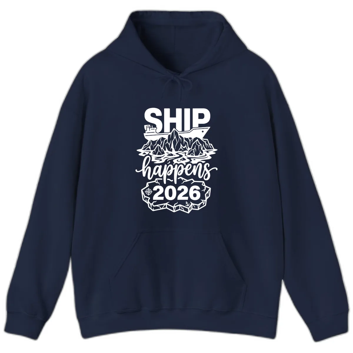Ship Happens Glacier Humor Hoodie in Navy