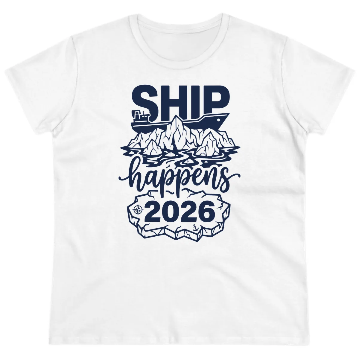 Ship Happens Glacier Humor Ladies Tee in White