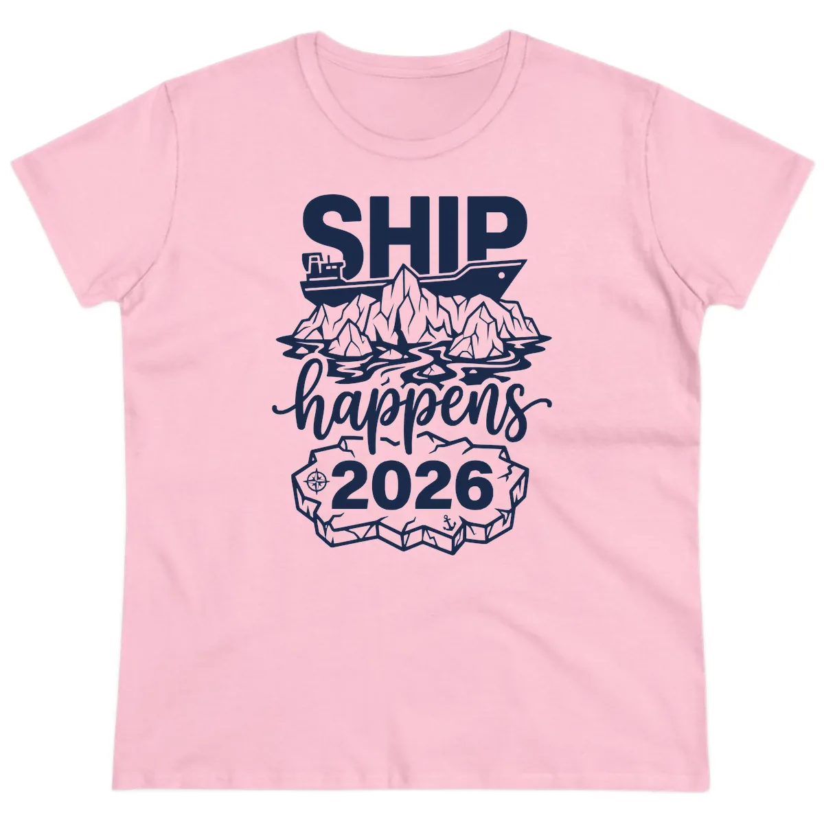 Ship Happens Glacier Humor Ladies Tee in Light Pink