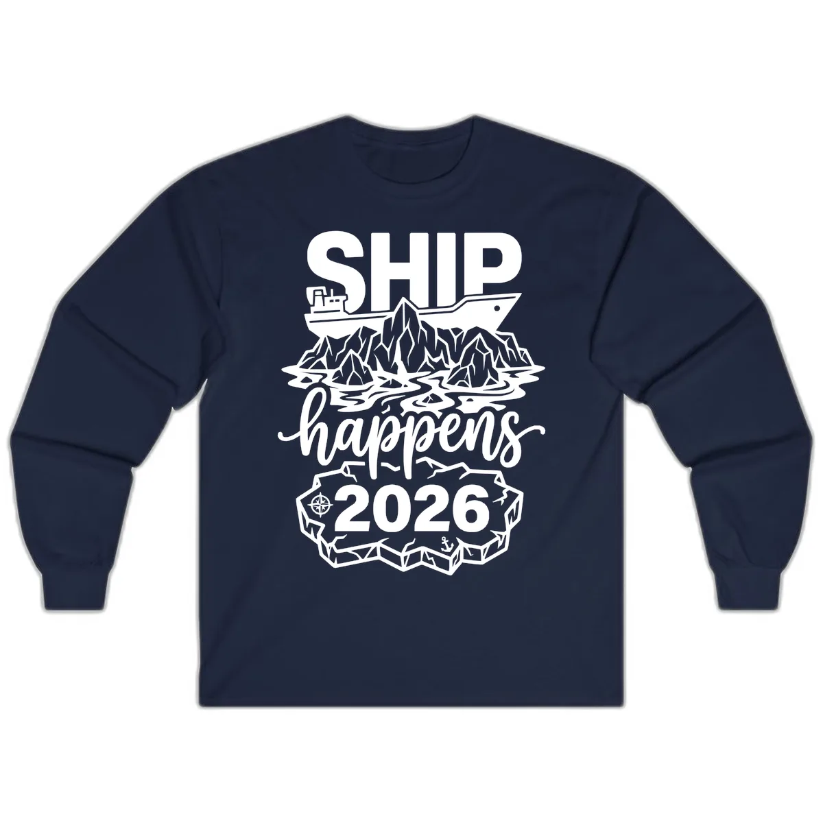 Ship Happens Glacier Humor Long Sleeve in Navy