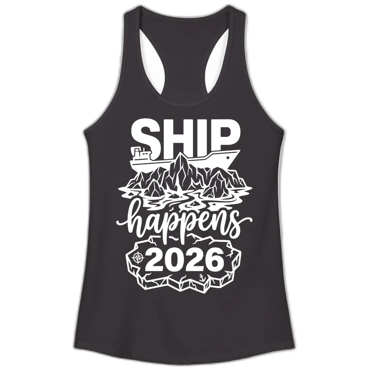 Ship Happens Glacier Humor Ladies Tank in Black