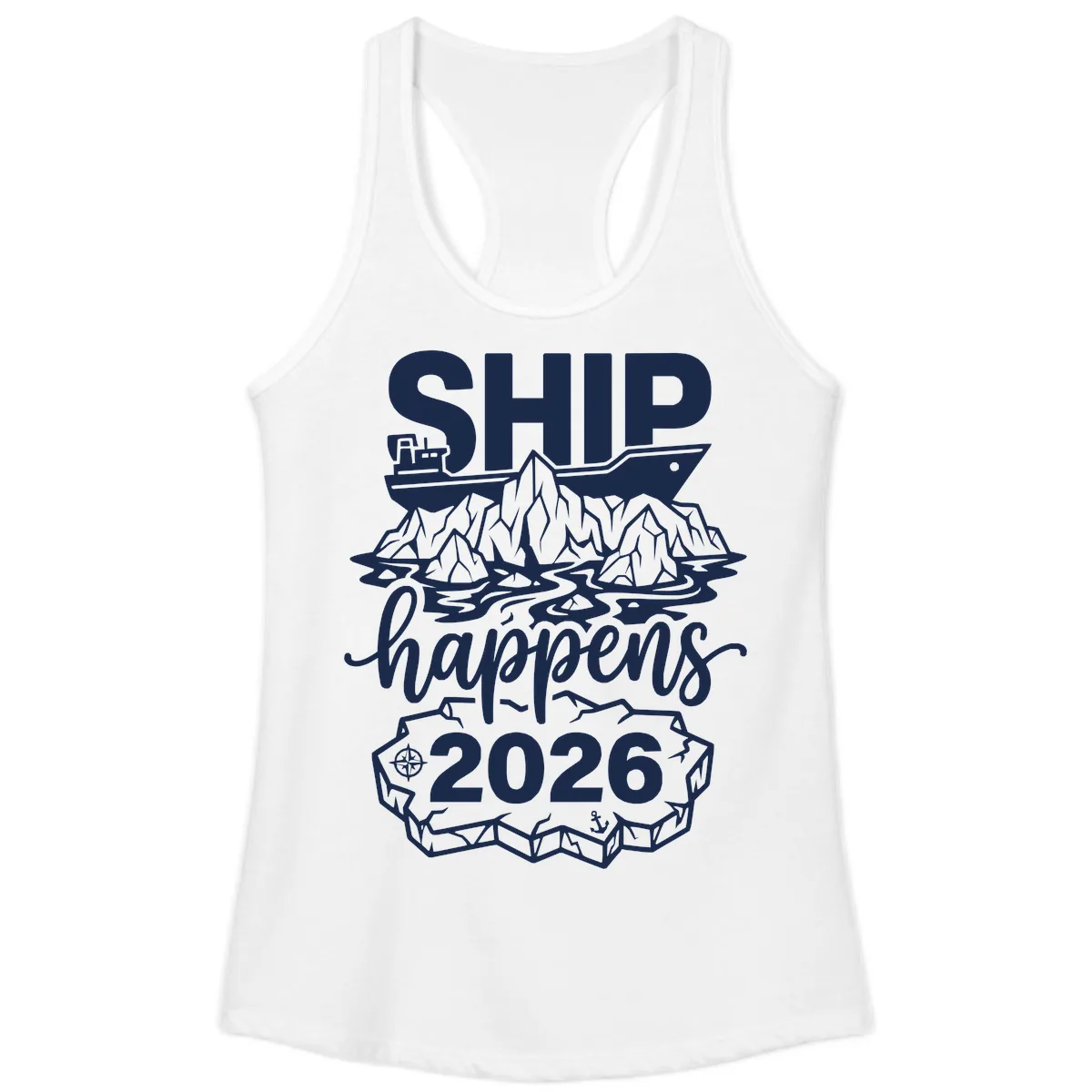Ship Happens Glacier Humor Ladies Tank in White