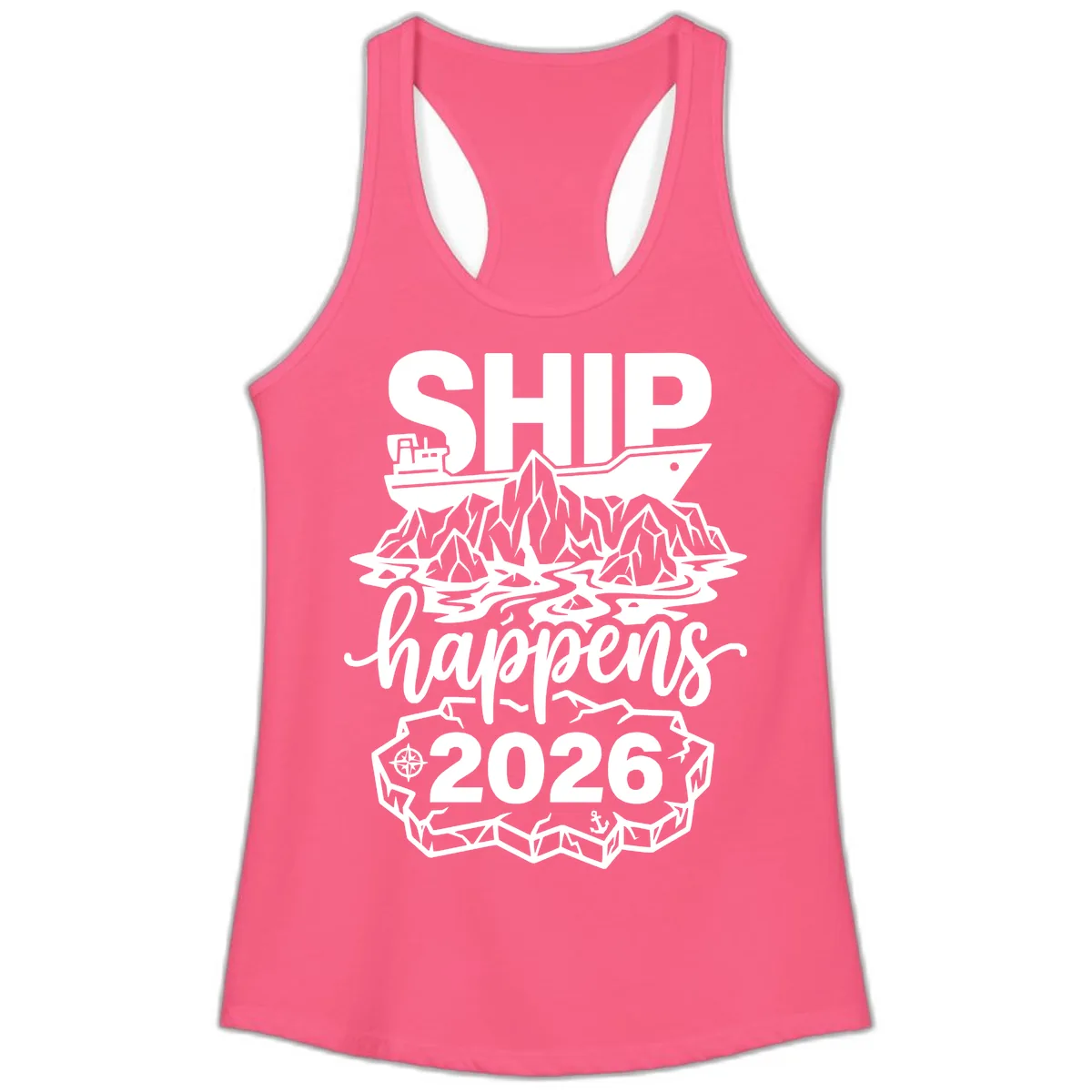 Ship Happens Glacier Humor Ladies Tank in Solid Hot Pink