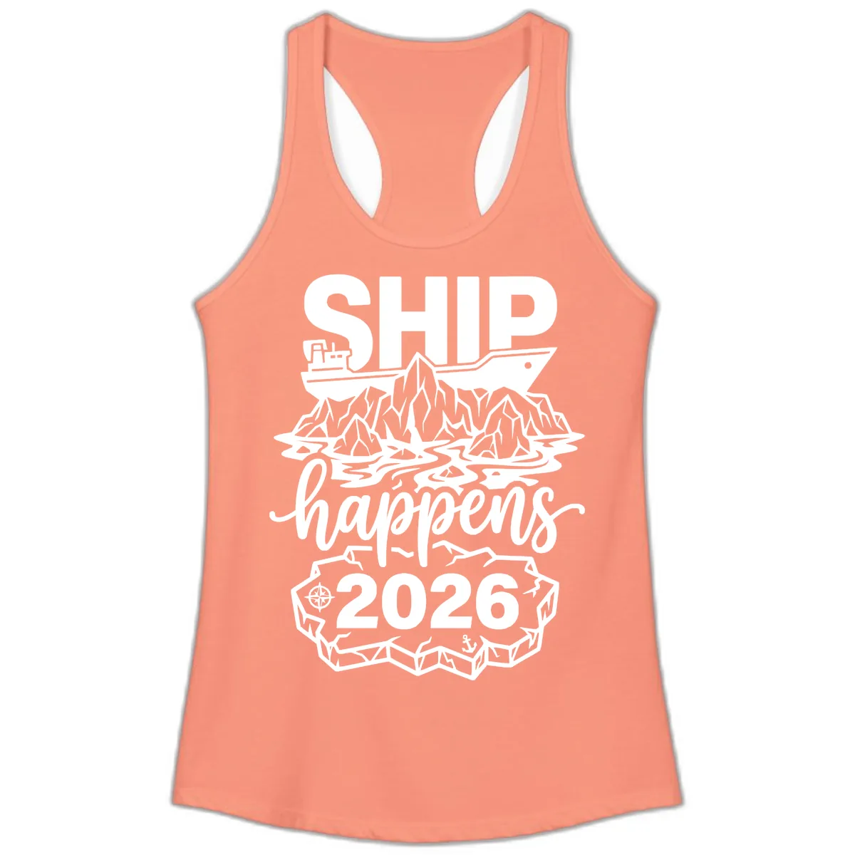 Ship Happens Glacier Humor Ladies Tank in Solid Light Orange