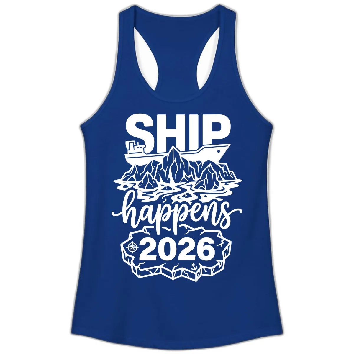 Ship Happens Glacier Humor Ladies Tank in Solid Royal