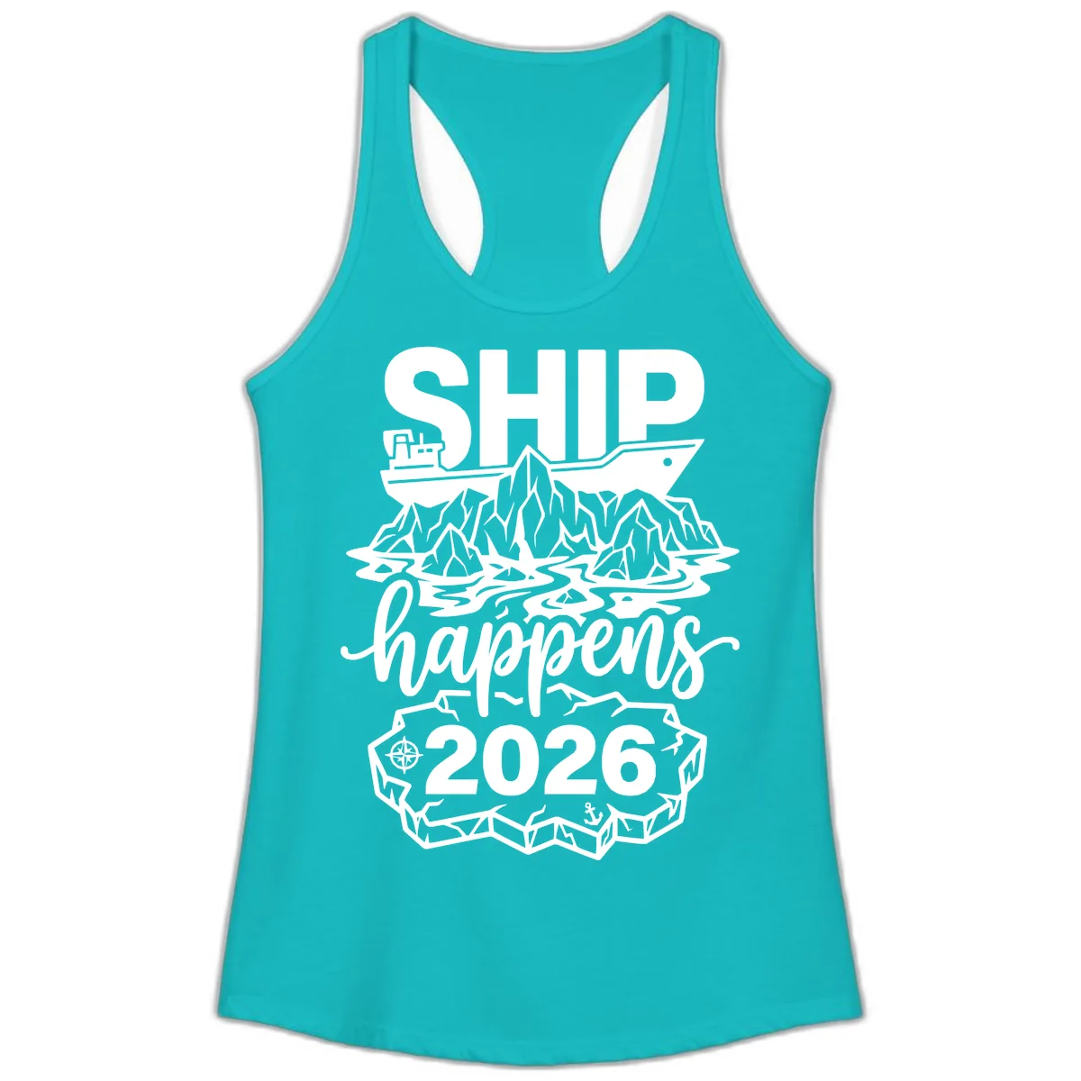 Ship Happens Glacier Humor Ladies Tank in Tahiti Blue