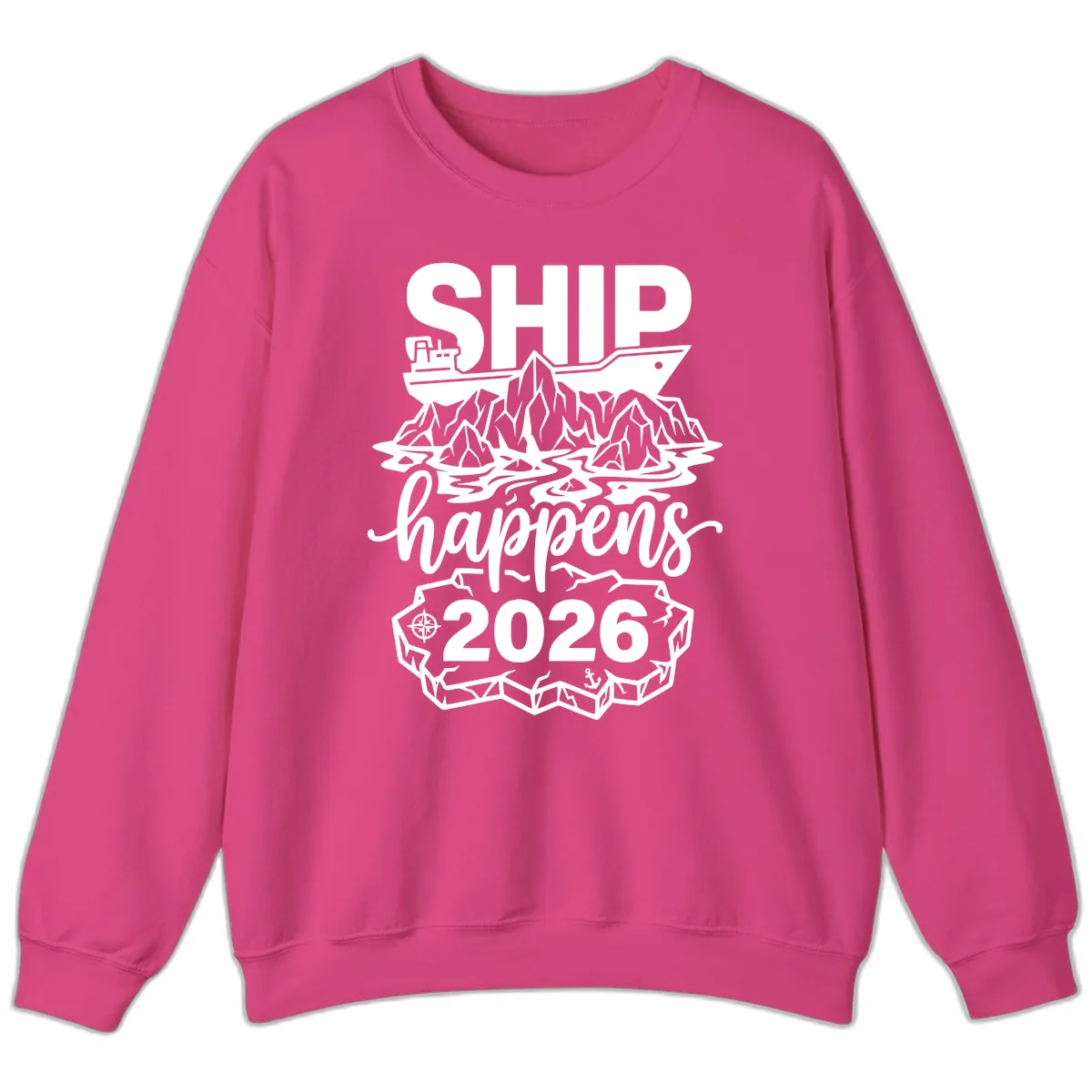 Ship Happens Glacier Humor Sweatshirt in Heliconia