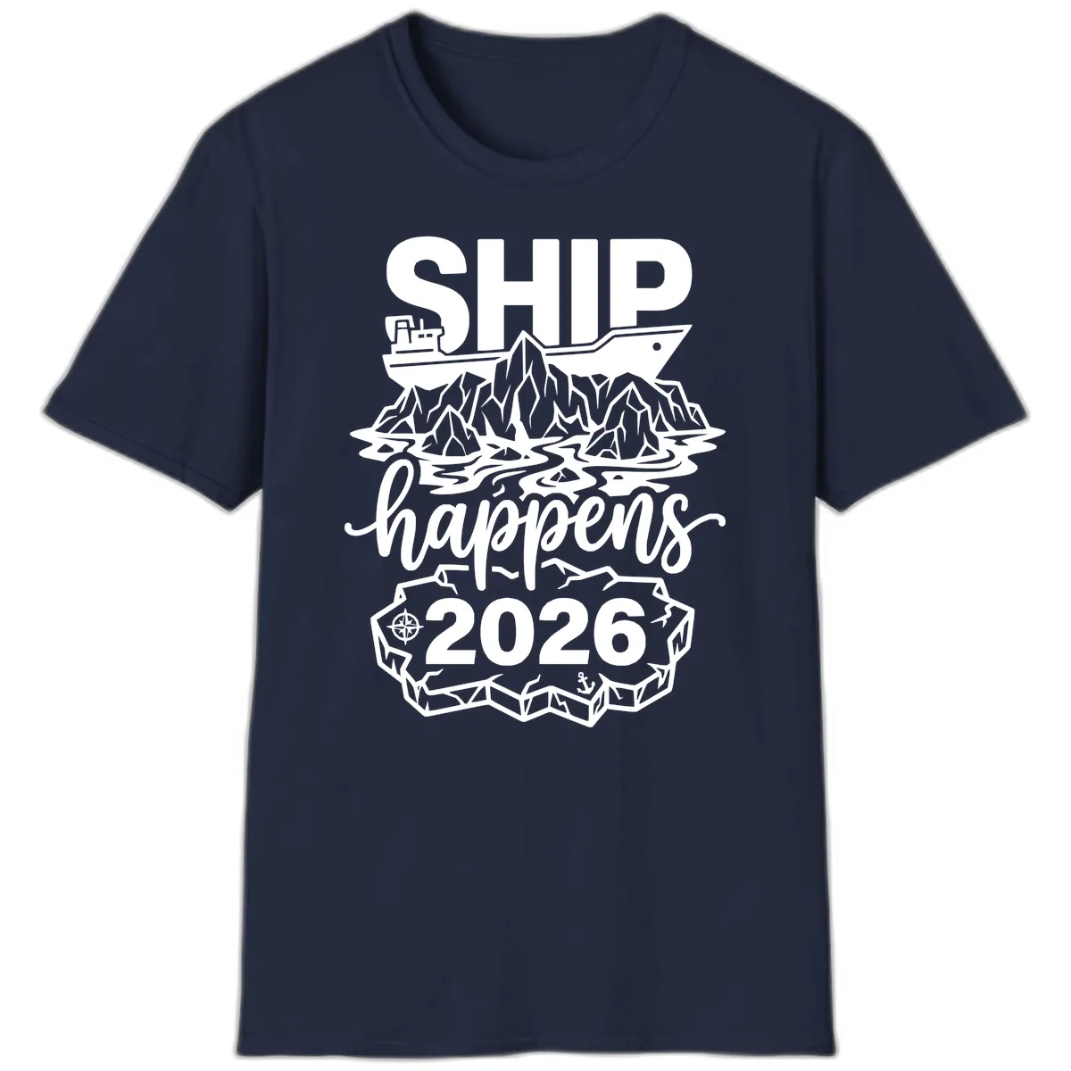 Ship Happens Glacier Humor T-Shirt in Navy