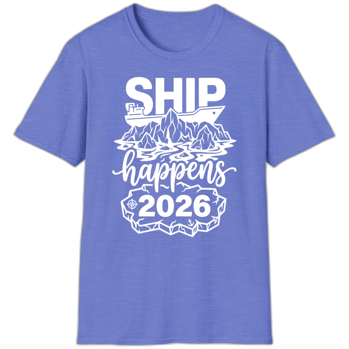 Ship Happens Glacier Humor T-Shirt in Heather Royal