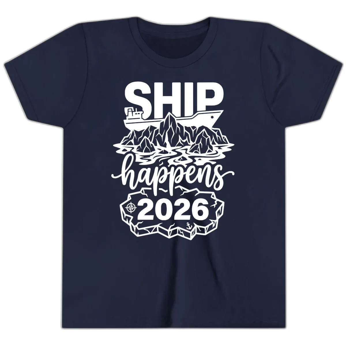 Ship Happens Glacier Humor Youth T-Shirt in Navy