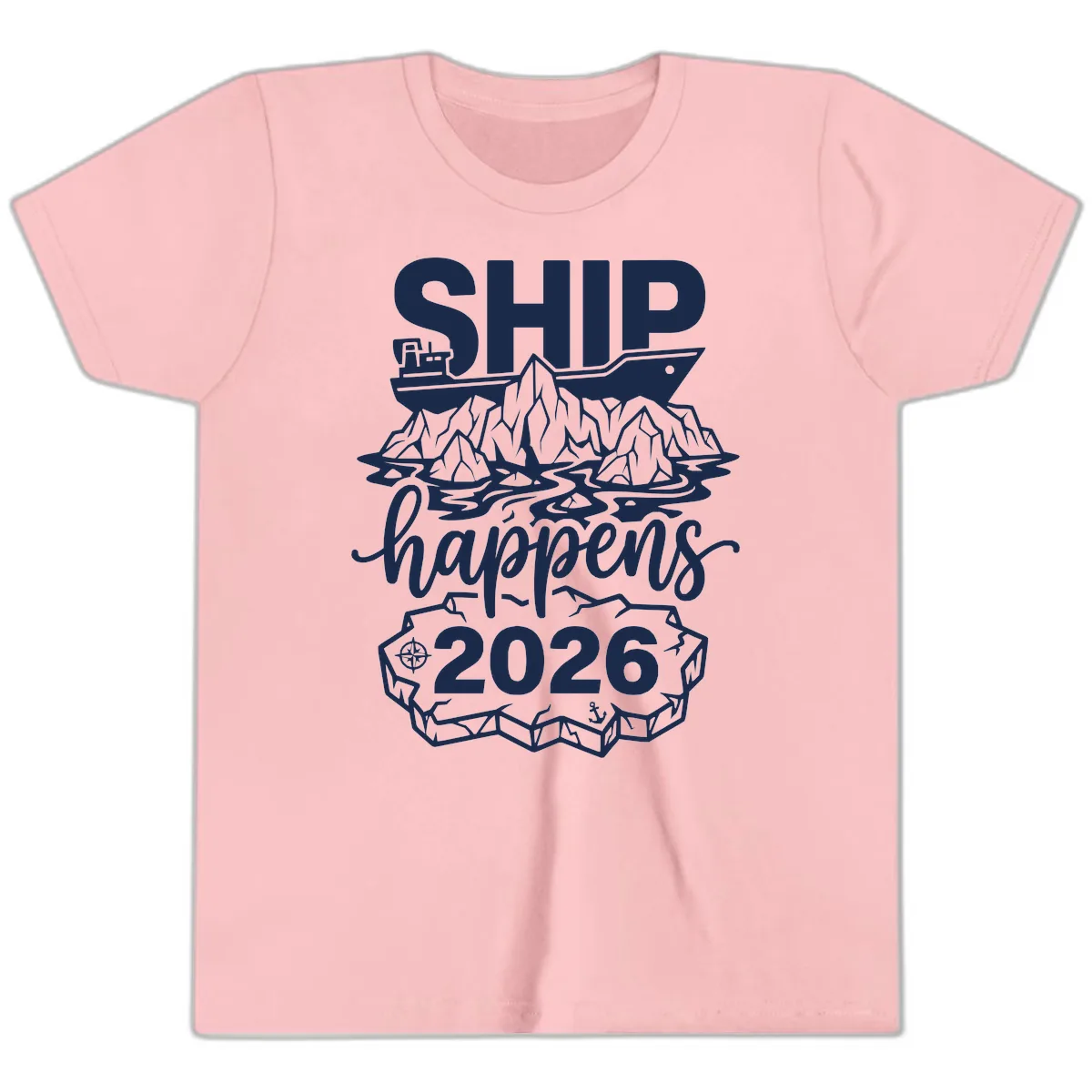 Ship Happens Glacier Humor Youth T-Shirt in Pink