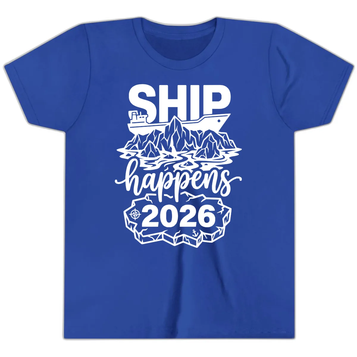 Ship Happens Glacier Humor Youth T-Shirt in True Royal