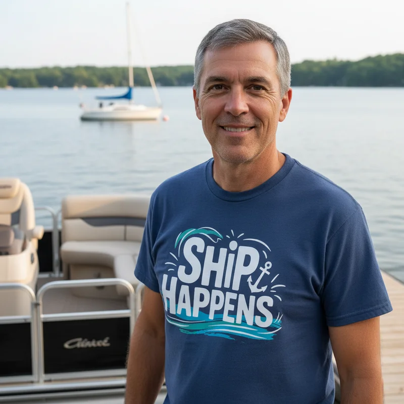 Sailboat vs. Pontoon: A Civil Conversation Between Two Owners - Ship Happens Shirt