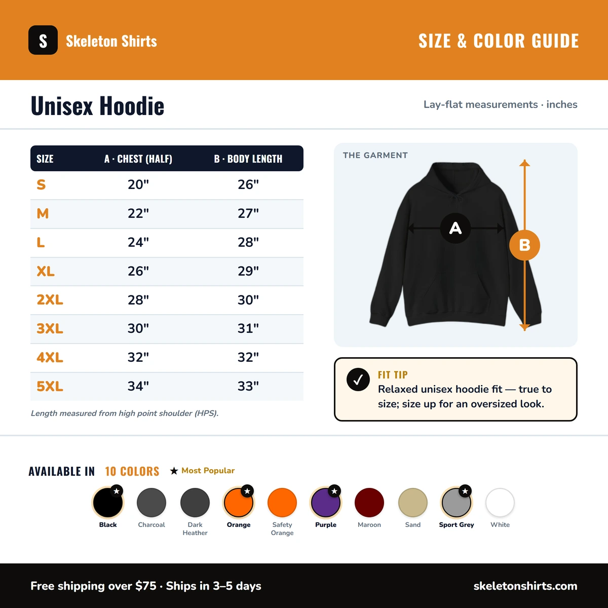 Hoodie size & color guide