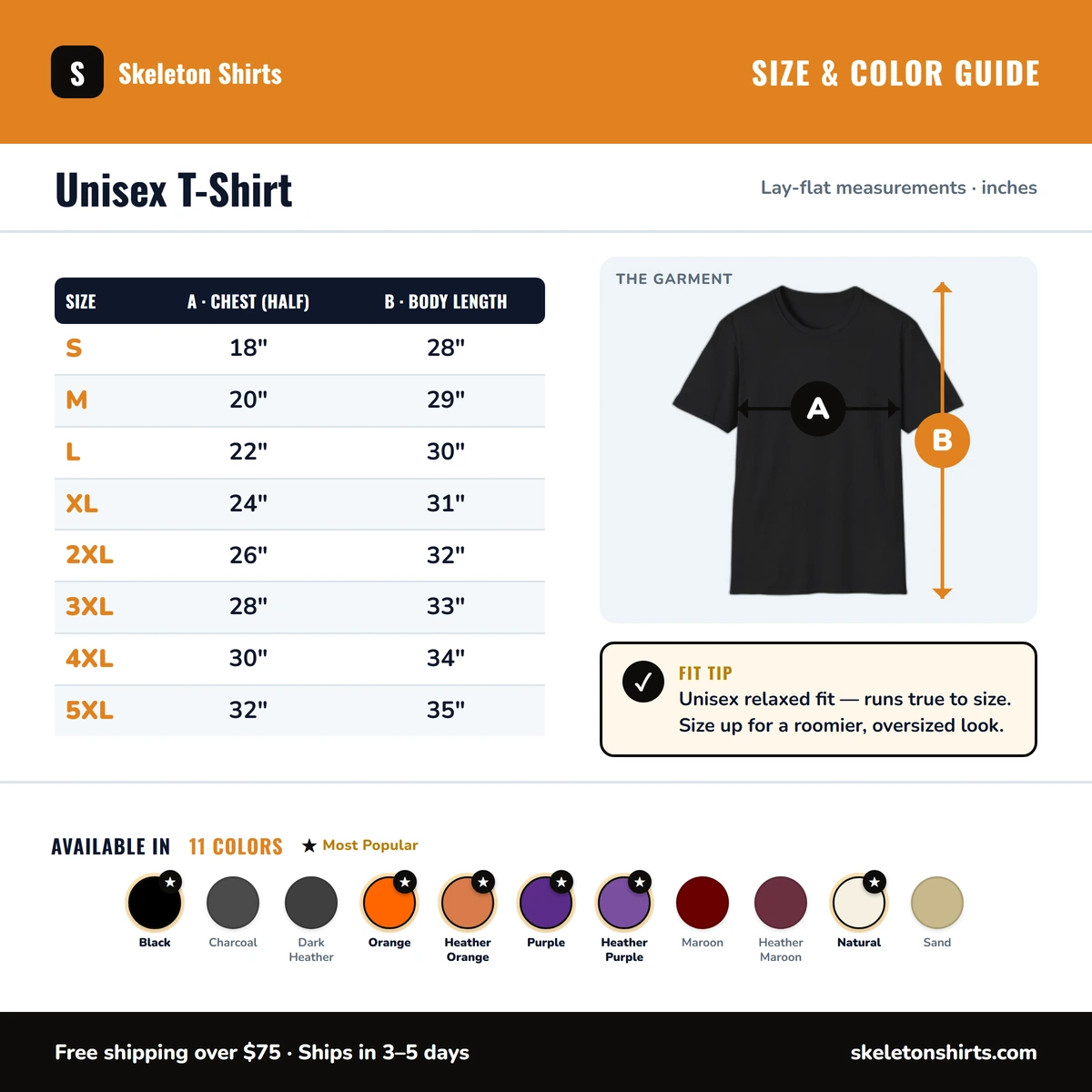 T-Shirt size & color guide