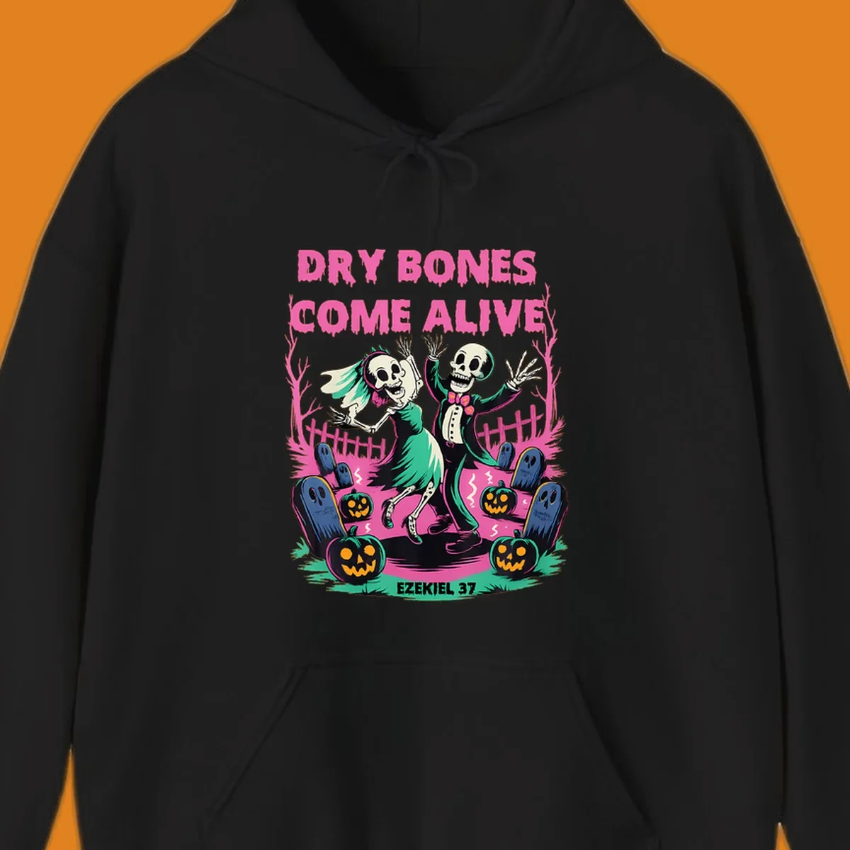 Dry bones come alive Halloween skeletons dancing wedding pumpkins gravestones Ezekiel 37