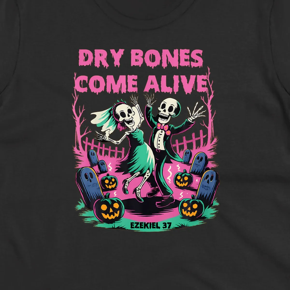Dry bones come alive Halloween skeletons dancing wedding pumpkins gravestones Ezekiel 37