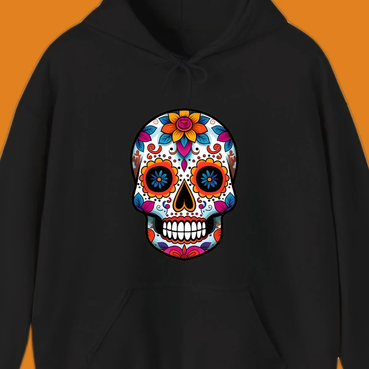 A detailed and colorful floral sugar skull illustration, featuring intricate patterns and vibrant flowers on a white background.