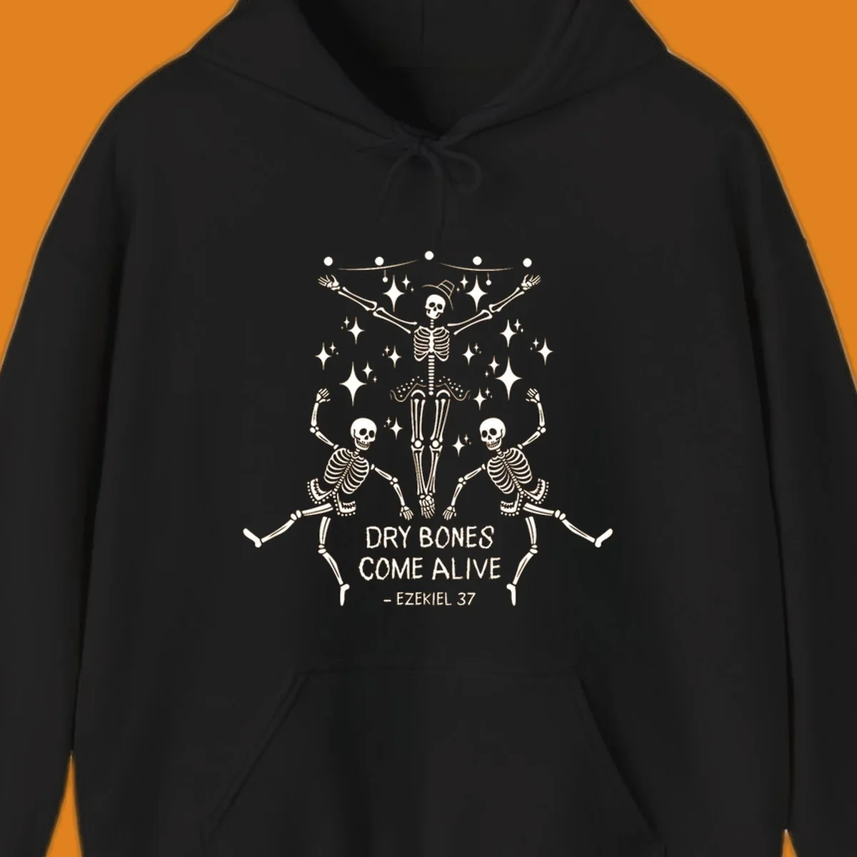 Dancing skeletons illustration with text 'Dry Bones Come Alive - Ezekiel 37'.