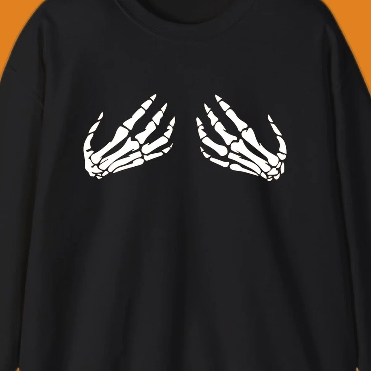A minimalist illustration of two bony skeletal hands, facing each other and reaching upwards. The design highlights intricate bone details.