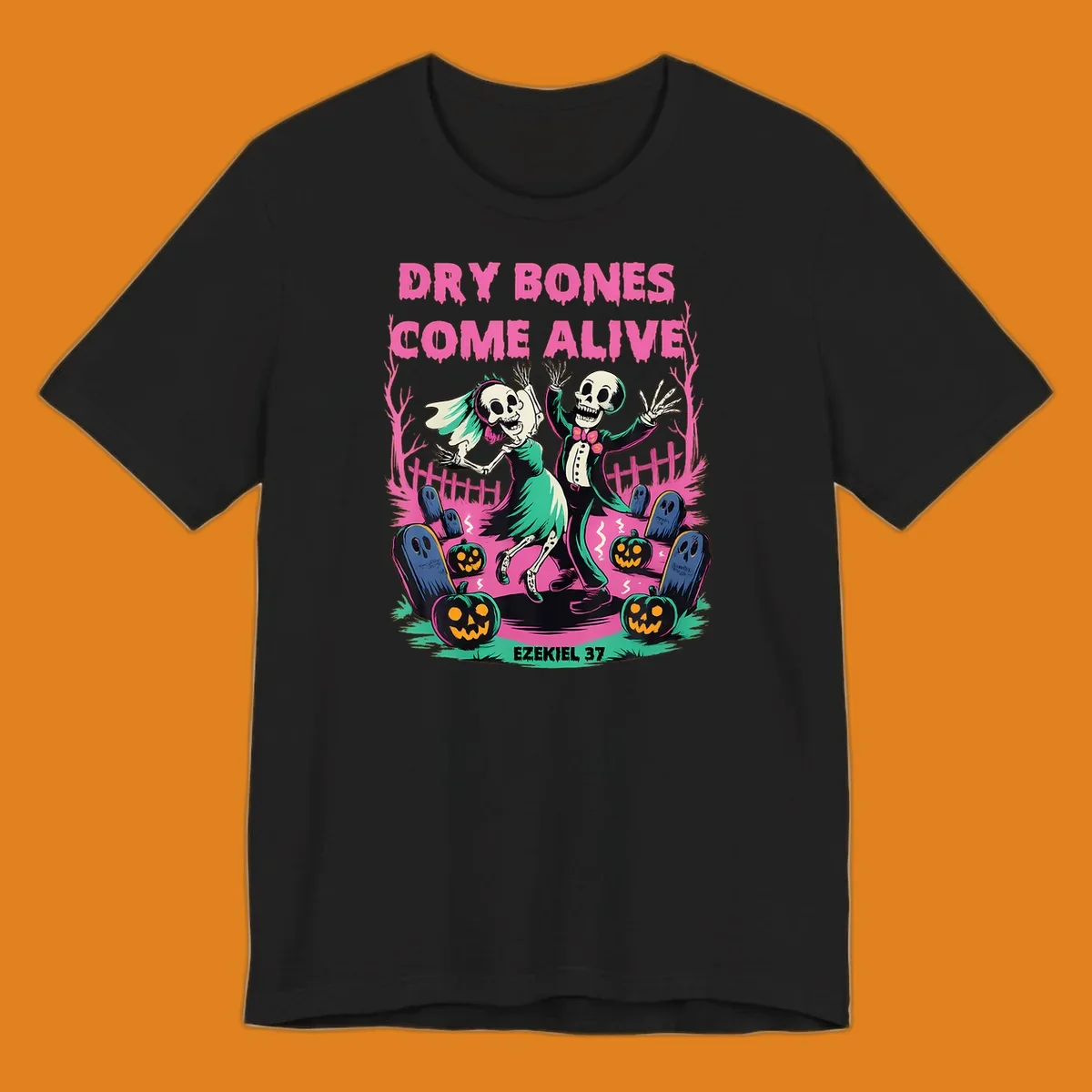 Dry bones come alive Halloween skeletons dancing wedding pumpkins gravestones Ezekiel 37