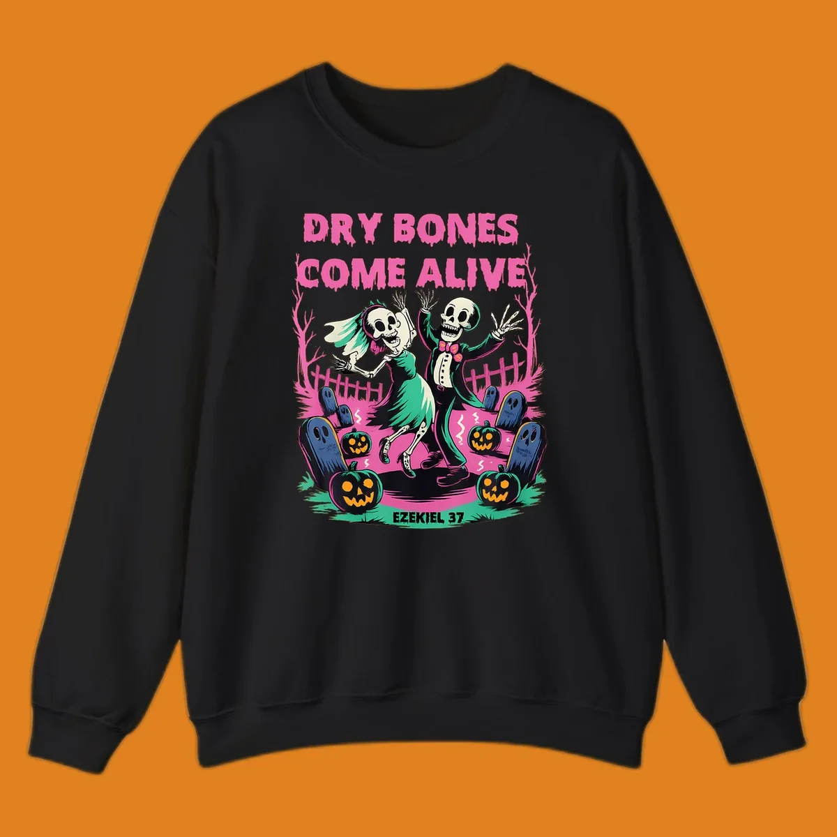 Dry bones come alive Halloween skeletons dancing wedding pumpkins gravestones Ezekiel 37