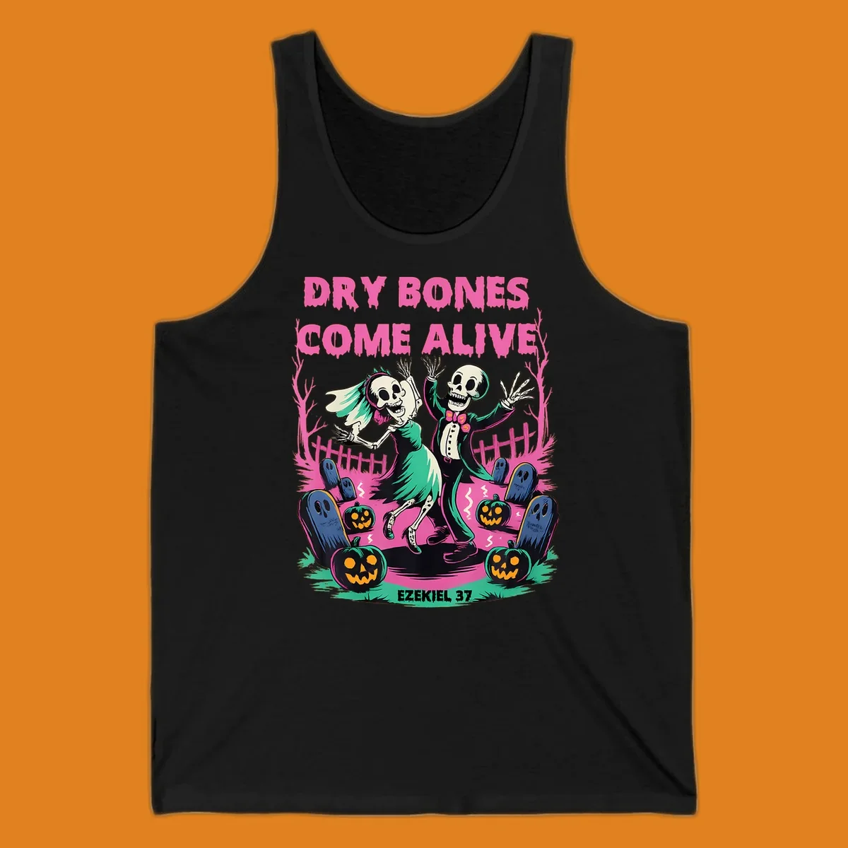 Dry bones come alive Halloween skeletons dancing wedding pumpkins gravestones Ezekiel 37