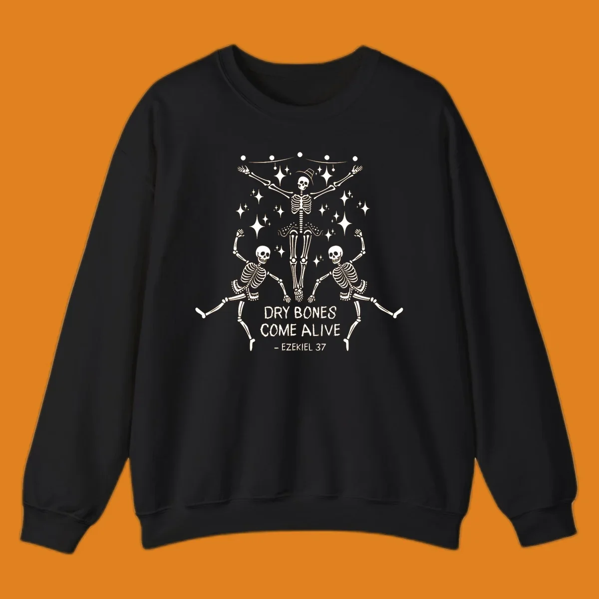 Dancing skeletons illustration with text 'Dry Bones Come Alive - Ezekiel 37'.